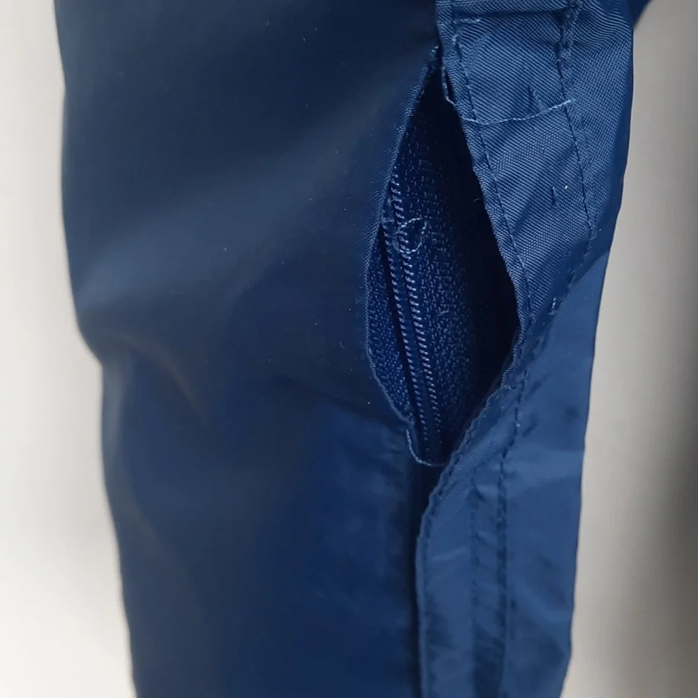 Nike Lined Windbreaker Pants Men Medium Navy Blue Warm-Ups Nylon Swoosh Zip Y2K